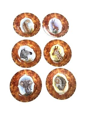 Vintage Lynn Chase African Portraits Dinner Plates Set of 6 Pristine Rare Safari
